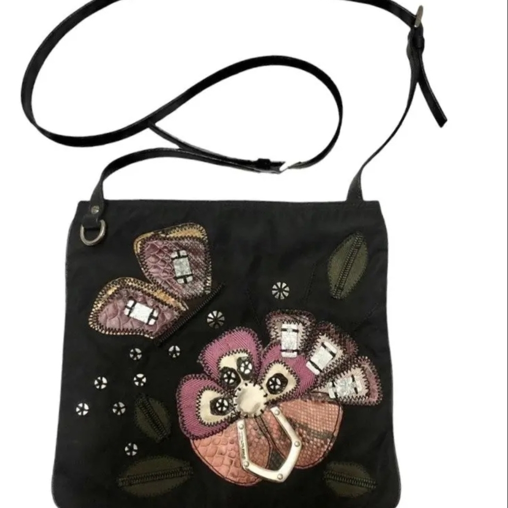SOLD Prada Tessuto Embroidered Black Crossbody Bag